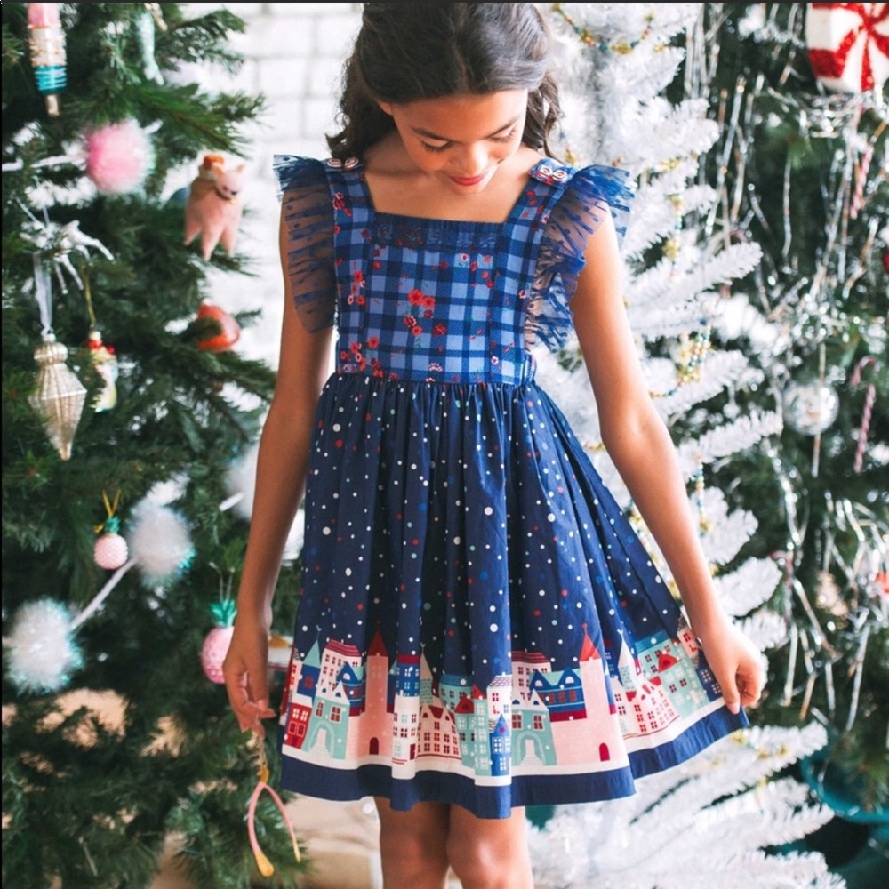 Wildflowers Navy and Red Checkered Kids Dress